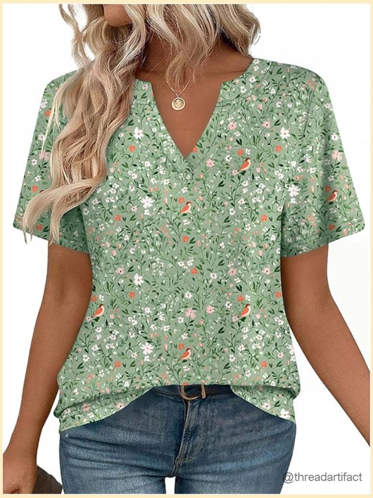Short Sleeve V-Neck Tunic Blouse Flutter Sleeve Work Tee